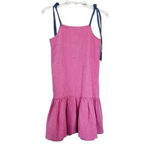 Hebe girls red gingham tiered sundress with blue shoulder ties  10/12